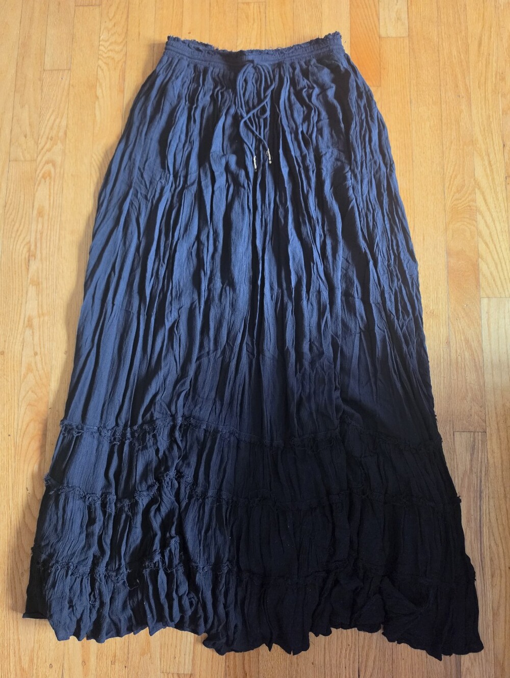 Free People Boho Flowy Tiered Maxi  Skirt Black Sz L